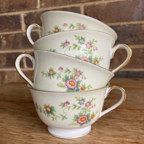 4 VTG 1933 Morimura Noritake Japan Embassy  Multicolor Floral Round Tea Cups - Picture 1 of 8